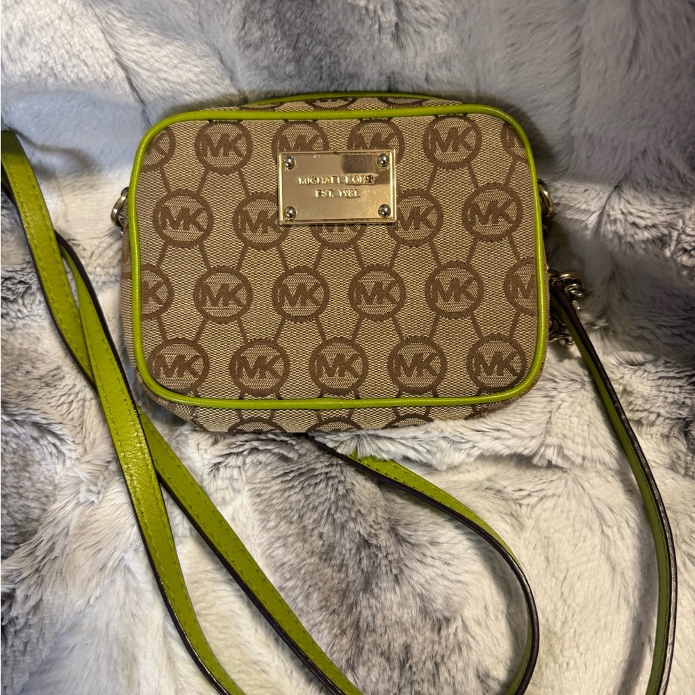 Michael Kors - Jet Set Mini Crossbody Signature Print w/Lime Green Trim